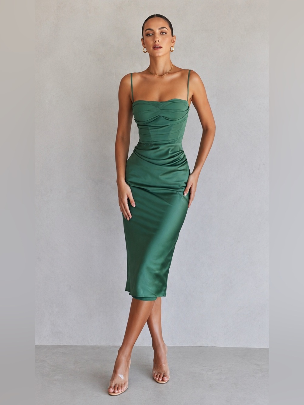 NWT House of CB Emerald Green Satin Midi Dress